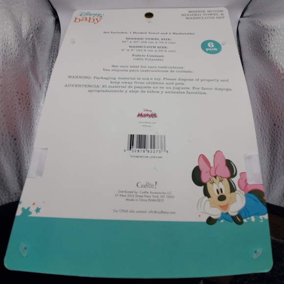 DISNEY BABY Minnie Mouse Hooded Towel with 5 Piece Washcloth Set - Picture 7 of 7